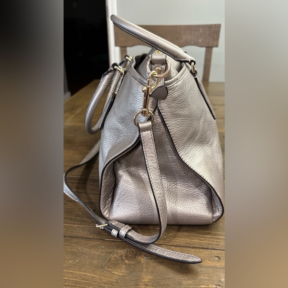 Coach Morgan Pebbled Leather Metallic Silver Satchel Bag - Picture 4 of 10